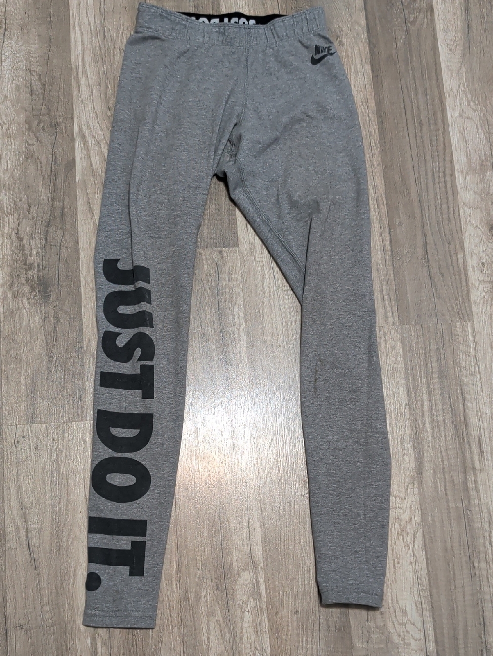 Nike Gray Leggings with Black 'JUST DO IT' Side Text